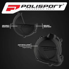 Polisport Clutch and Ignition Cover Protector Kit (Black) - Compatible with Yamaha YZ125(08-25)