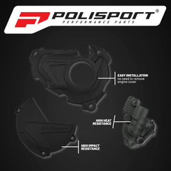 Polisport Clutch and Ignition Cover Protector Kit (Black) - Comptible with Yamaha YZ250FX(2020-2023)