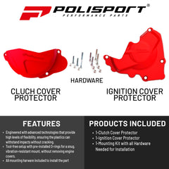 Polisport Clutch and Ignition Cover Protector Kit (Red) - Compatible with Honda CRF250R (2013-2017)