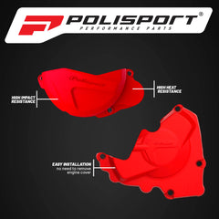 Polisport Clutch and Ignition Cover Protector Kit (Red) - Compatible with Honda CRF250R (2013-2017)