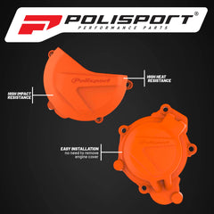 Polisport Clutch and Ignition Cover Protector Kit (Orange) - Compatible with KTM XC/SX 125/200 & Husqvarna TC 125 (2016-2018)