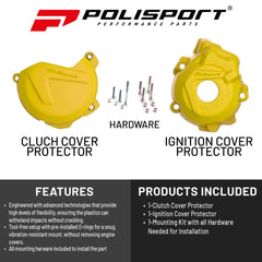 Polisport Clutch and Ignition Cover Protector Kit (Yellow) - Compatible with KTM SX-F/XC-F 250/350 & Husquvarna FC (16-25)