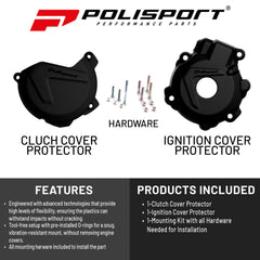 Polisport Clutch and Ignition Cover Protector Kit (Black) - Compatible with KTM EXC-F/XCF-W 250/350 & Husqvarna FE 250/350 (2014-2016)