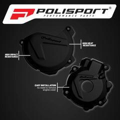 Polisport Clutch and Ignition Cover Protector Kit (Black) - Compatible with KTM EXC-F/XCF-W 250/350 & Husqvarna FE 250/350 (2014-2016)