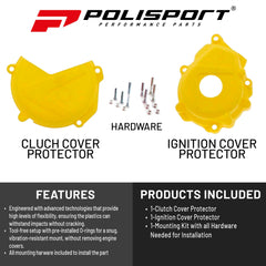 Polisport Clutch and Ignition Cover Protector Kit (Yellow) - Compatible with Husquvarna FE 250/350 & KTM EXC-F250 (2014-2016)