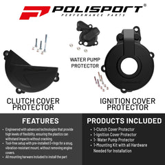 Polisport Clutch and Ignition Cover Protector Kit (Black) - Compatible with Sherco SE-F 250/300 (2014-2022)