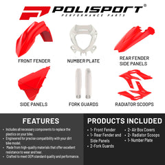 Polisport Motocross (MX) Replica Plastic Kit for BETA X-Trainer (2020–2022) Dirt Bike – OEM Quality, Durable, Flexible & Perfect Fit – Red/White