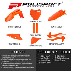 Polisport Motocross (MX) Replica Plastic Kit for KTM XC/XC-F (2019–2022) Dirt Bike – OEM Quality, Durable, Flexible & Perfect Fit – Orange