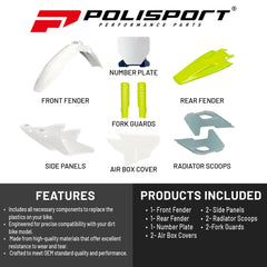 Polisport Motocross (MX) Replica Plastic Kit for Husqvarna TC & FC (2023-2024) Dirt Bike – OEM Quality, Durable, Flexible & Perfect Fit – White/Yellow/Grey