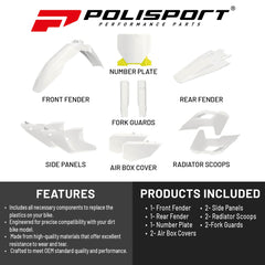 Polisport Motocross (MX) Replica Plastic Kit for Husqvarna FC/FX & TC/TX (2022-2024) Dirt Bike – OEM Quality, Durable, Flexible & Perfect Fit – White/Yellow