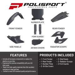 Polisport Motocross (MX) Replica Plastic Kit for Husqvarna TC/FC (2023-24) Dirt Bike – OEM Quality, Durable, Flexible & Perfect Fit – Nardo Grey