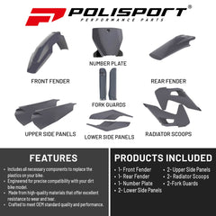 Polisport Motocross (MX) Replica Plastic Kit for Husqvarna TE & FE (2020–2023) Dirt Bike – OEM Quality, Durable, Flexible & Perfect Fit – Nardo Grey