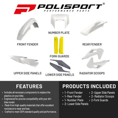 Polisport Motocross (MX) Replica Plastic Kit for Husqvarna TE & FE (2020-2023) Dirt Bike – OEM Quality, Durable, Flexible & Perfect Fit – White/Yellow