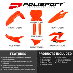 Polisport Motocross (MX) Replica Plastic Kit for KTM SX/SX-F & XC/XC-F (2023–2024) Dirt Bike – OEM Quality, Durable, Flexible & Perfect Fit – Orange
