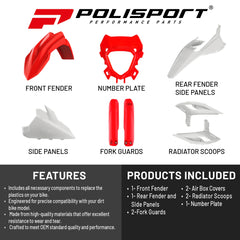 Polisport Motocross (MX) Replica Plastic Kit for Beta RR X-Pro (2025-26) Dirt Bike – OEM Quality, Durable, Flexible & Perfect Fit – Red/White