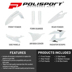 Polisport Motocross (MX) Replica Plastic Kit for KTM EXC/EXC (2024-25) Dirt Bike – OEM Quality, Durable, Flexible & Perfect Fit – White