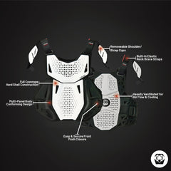 Atlas Charger Youth White + Shoulders A1040-00-000 - CE Stoneshield Certified Youth Neck Brace with Adjustable Shoulder Pads, Lightweight Impact-Resistant Protection for Motocross, BMX, and Extreme Sports
