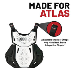 Atlas Charger Youth White + Shoulders A1040-00-000 - CE Stoneshield Certified Youth Neck Brace with Adjustable Shoulder Pads, Lightweight Impact-Resistant Protection for Motocross, BMX, and Extreme Sports