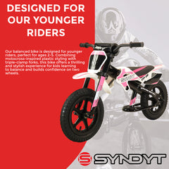 Syndyt SYP 120 12" Lightweight Balance Push Bike for Kids Ages 2-5 with 15" Seat and Lightweight, durable frame (Pink/White)
