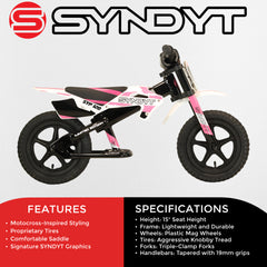Syndyt SYP 120 12" Lightweight Balance Push Bike for Kids Ages 2-5 with 15" Seat and Lightweight, durable frame (Pink/White)