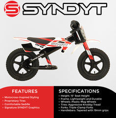 Syndyt SYP 120 12" Lightweight Balance Push Bike for Kids Ages 2-5 with 15" Seat and Lightweight, durable frame (Red/White)