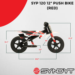 Syndyt SYP 120 12" Lightweight Balance Push Bike for Kids Ages 2-5 with 15" Seat and Lightweight, durable frame (Red/White)