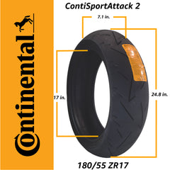 Continental ContiSportAttack 2 120/70ZR17 F & 180/55ZR17 R Sport Motorcycle Tire with Keychain