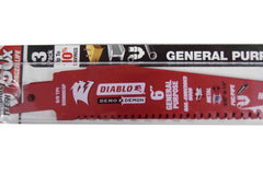 Diablo DS0609CGP3 6" 6/9 TPI Demo Demon Carbide Teeth Reciprocating Saw Blades for General Purpose Cuts (3-Pack)