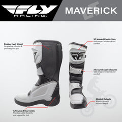 Fly Racing Maverik LT Boots, 2026 Model, (Adult - Size 9) CE Certified Motocross & Off-Road Motorcycle Boots, Adjustable Quick-Lock Buckles, Articulated Ankle Support, Rubber Heat Shield (Grey/Black)