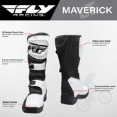 Fly Racing Maverik LT Boots, 2026 Model,(Adult - Size 10) CE Certified Motocross & Off-Road Motorcycle Boots, Adjustable Quick-Lock Buckles, Articulated Ankle Support, Rubber Heat Shield (White/Black)