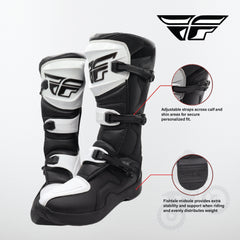 Fly Racing Maverik LT Boots, 2026 Model, for Adults, Size 12 - Lightweight Off-Road Riding Boots with 3D Molded Shift Panels, Articulated Ankle Support, and Durable Rubber Heat Shield (White/Black)