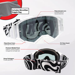 Fly Racing Zone Elite Goggles – Premium Motocross & Off-Road Goggles with HD Lens System, Quick-Change Technology & Pro Fit (Black/White)