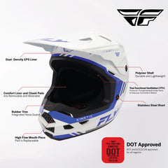 Fly Racing Kinetic Verdict Helmet – DOT/ECE 22.06 Approved – Lightweight MX Helmet with TFV Ventilation, Removable Liner & Helmet Bag X-Large (White/Blue/Grey)