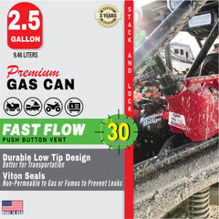 Fuelworx Red 5 Gallon Stackable Fast Pour Gas Fuel Can CARB Compliant Made in The USA (5 Gallon Gas Can Single)
