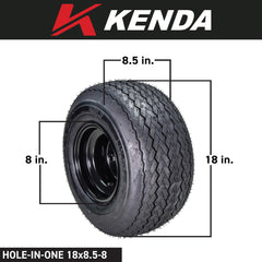 Kenda Hole-N-1 K389 18x8.5-8 Golf Cart Tire with 4-Ply Rating & Pre-Assembled Semi-Gloss Black Wheel with Keychain - Hole in one 18/8.5/8 - 4-Pack