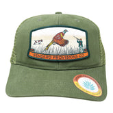 Sendero Provisions Co. Bird Hunter Adjustable Snapback Hat with Woven Patch & Mesh Back for Breathability (Jalapeno/Olive) - One Size