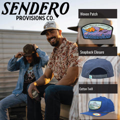 Sendero Provisions Co. Rocky Mountain National Park Adjustable Snapback Rope Hat with Woven Patch & Topographic Map Undervisor (Blue) - One Size