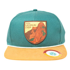 Sendero Provisions Co. Zion National Park Adjustable Snapback Rope Hat with Woven Patch & Topographic Map Undervisor (Dark Green/Golden Brown) - One Size