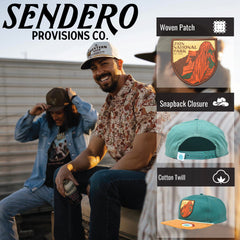 Sendero Provisions Co. Zion National Park Adjustable Snapback Rope Hat with Woven Patch & Topographic Map Undervisor (Dark Green/Golden Brown) - One Size