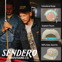 Sendero Provisions Co. Keepin' It Reel Adjustable Snapback Hat with Screen Printed Patch & Braided Rope (Khaki) - One Size