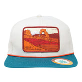 Sendero Provisions Co. Arches National Park Adjustable Snapback Rope Hat with Woven Patch & Topographic Map Undervisor (Bone/Peacock) - One Size