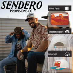 Sendero Provisions Co. Arches National Park Adjustable Snapback Rope Hat with Woven Patch & Topographic Map Undervisor (Bone/Peacock) - One Size