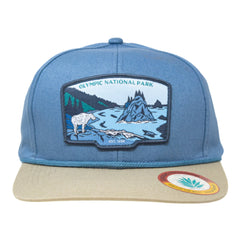 Sendero Provisions Co. Olympic National Park Adjustable Snapback Rope Hat with Woven Patch & Topographic Map Undervisor (Blue Stone/Stone) - One Size