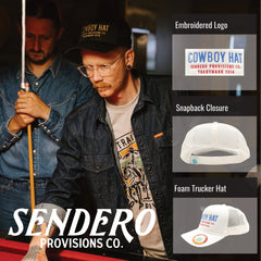 Sendero Provisions Co. Cowboy Adjustable Snapback Foam Trucker Hat with Embroidered Logo & Mesh back (White/Red/Blue) - One Size