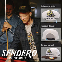 Sendero Provisions Co. Del Oeste Adjustable Snapback Hat - Cream/Brown, Embroidered Design, Structured 5-Panel Cotton Twill Cap for Outdoor Adventures