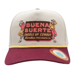Sendero Provisions Co. Buena Suerte Adjustable Snapback Hat with Embroidered Patch (Cream/Maroon) - One Size