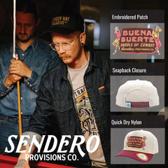 Sendero Provisions Co. Buena Suerte Adjustable Snapback Hat with Embroidered Patch (Cream/Maroon) - One Size