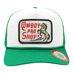 Sendero Provisions Co. Cowboy Pro Shop Adjustable Snapback Hat with Embroidered Patch (White/Green) - One Size