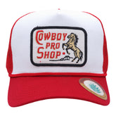 Sendero Provisions Co. Cowboy Pro Shop Hat - White/Red - Trucker Snapback w/ Embroidered Logo & Mesh Back, One Size