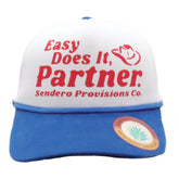 Sendero Provisions Co. Easy Does It, Partner Adjustable Snapback Hat with Screen Printed Design (White/Blue) - One Size